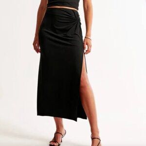 Abercrombie & Fitch Black Ribbed Midi Skirt